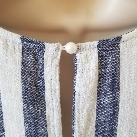 Whispers New York Womens 100% Linen Ruffle Sleeve Top Blouse Blue White Stripe S - Picture 4 of 4